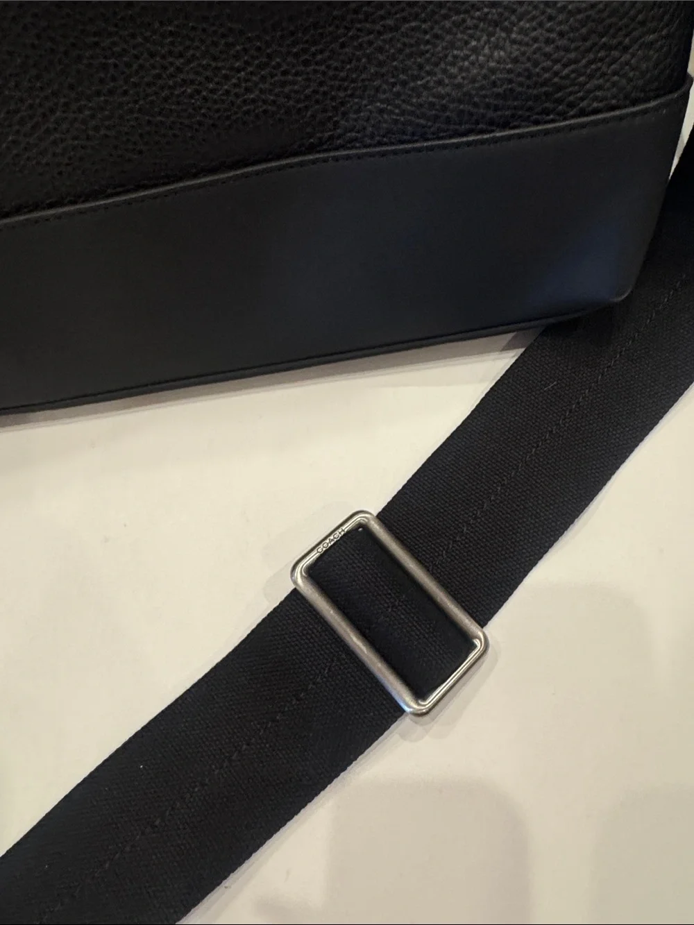 Coach Black Leather Messenger Bag with Adjustable Strap